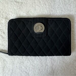 Vera Bradley Black Quilted Zip Wallet Turn Lock Organizer